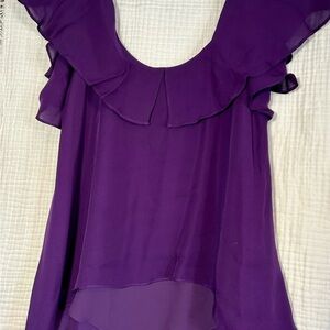 Elegant Purple Silk Ruffle Blouse
